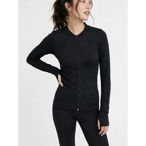 Nux Black Seamless Zip Sweater Small Fitted Athleisure Textured Long Sleeve